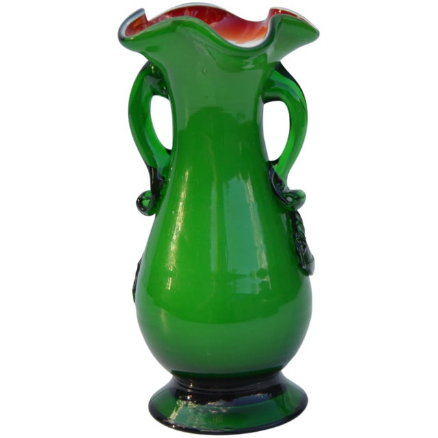 Mid 20th Century Mid-Century Handmade Green Glass Art Vase For Sale - Image 5 of 9