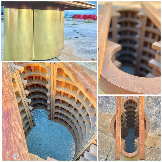 Brown Vintage Dining Table With Maple Root Burl + ‘Radial’ Brass Drum Base | in the Style of Stanley Jay Friedman for Brueton in Mid 20th Century For Sale - Image 8 of 12