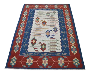 1980s Hand Woven Oushak Kilim Flat Weave Wool Area Rug