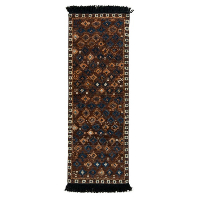 Textile Handknotted Rich Brown and Gold Folk Rug, 3'x18' For Sale - Image 7 of 7