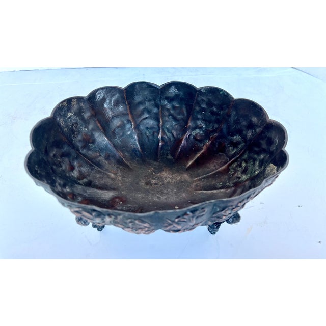 Vintage Scalloped Embossed Copper Jardiniere Footed Bowl For Sale - Image 18 of 18