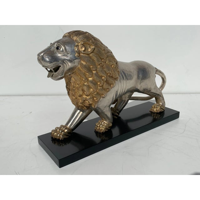 Metal Silvered Brass Lion Sculptures Bookends - a Pair For Sale - Image 7 of 12