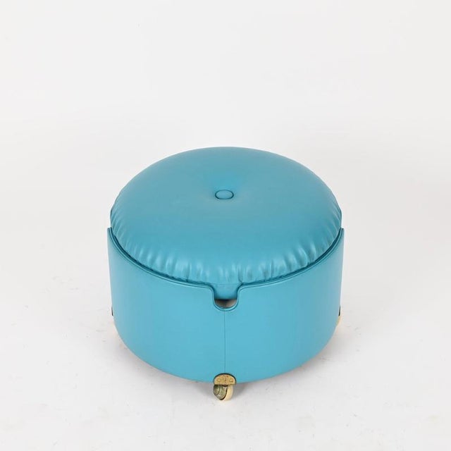 Poltrona Frau Dilly Dally Pouf in Turquoise Leather by L. Massoni for Poltrona Frau, Italy, 1968 For Sale - Image 4 of 14