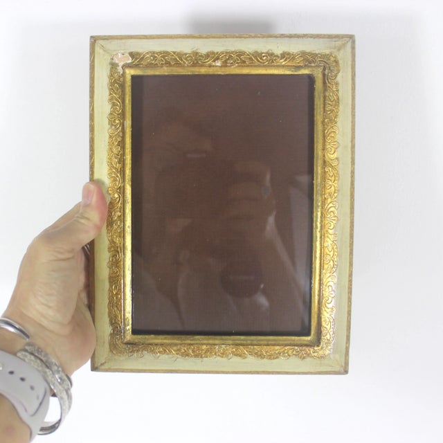 Wood Vintage Italian Florentine Gilt Wood Photo Frame Horizontal or Vertical 5x7 Picture Made Italy Wood Art, Gilt Gold Ornate Gold Antique White For Sale - Image 7 of 12