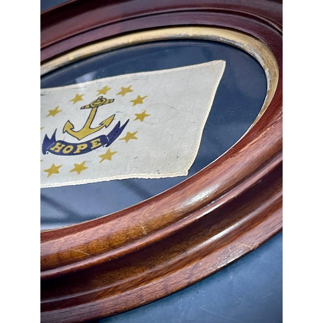 American Real Vintage American Flag of Colonial Rhode Island Silk Nautical Excellent Walnut Gilt Frame 1891 For Sale - Image 3 of 8