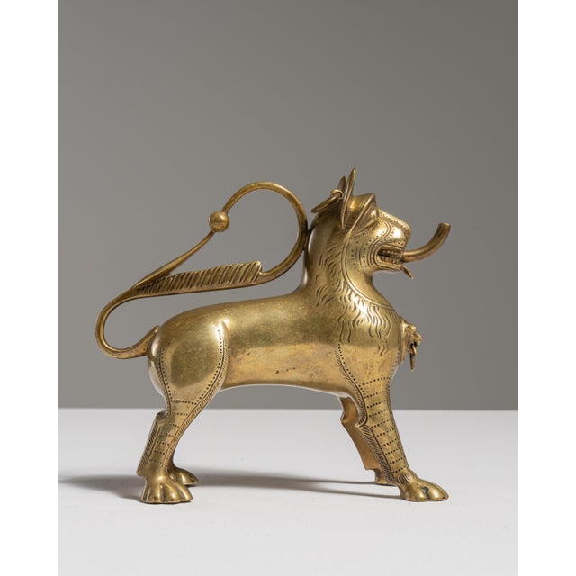 19th Century Brass Lion Aquamanile Oil Lamp For Sale - Image 13 of 15