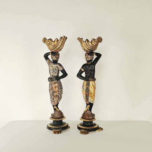 1920s Pair of Venetian Blackamoor Figurines, Italy Circa 1920 For Sale - Image 5 of 14