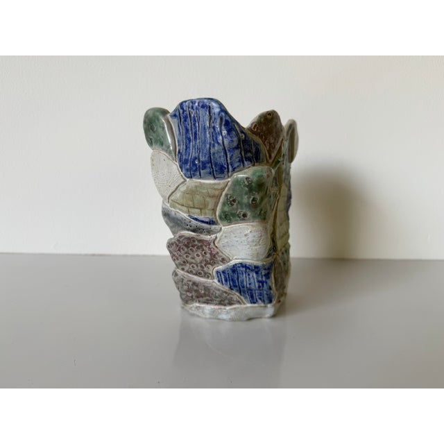 Vintage Handmade Abstract Textured Studio Pottery Sculptural Vase, Unsigned For Sale - Image 11 of 12