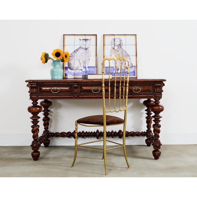 Amazing walnut library center table or writing table hand-crafted, labeled, signed, and dated by Alfonso Marina. For over...