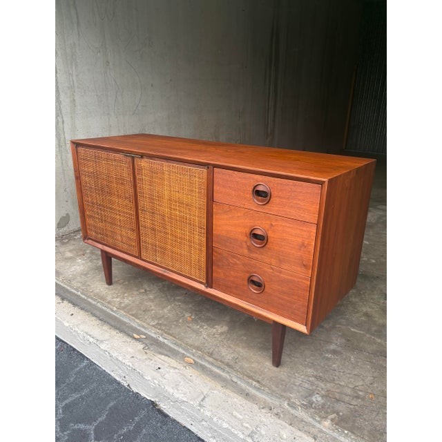 Mid-Century Modern Vintage Walnut and Cane Credenza by Jack Cartwright for Founders, 1960s, Attributed For Sale - Image 3 of 12