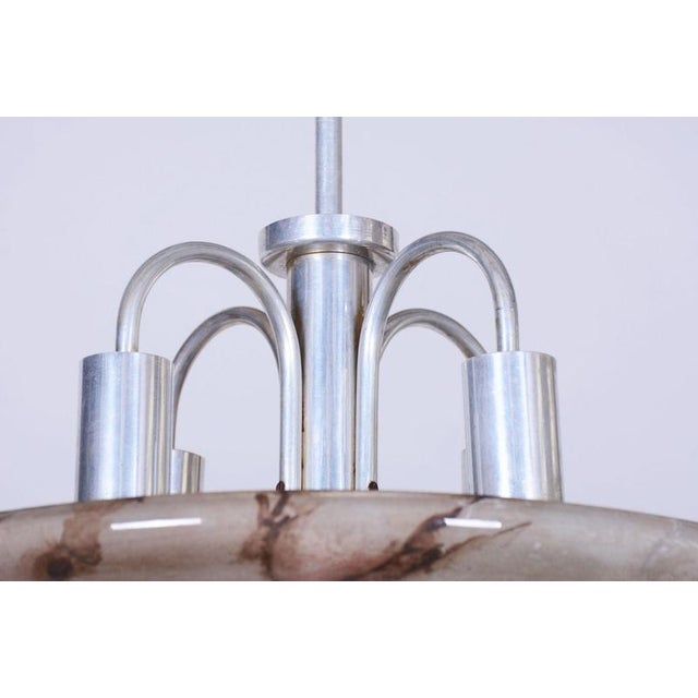 Art Deco Chandelier in Aluminium and Marbled Glass, Czech, 1940s For Sale - Image 6 of 14