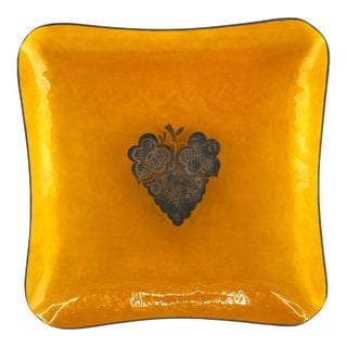 Mid 20th Century Georges Briard Slumped Amber Glass Fruit Tray, Signed For Sale