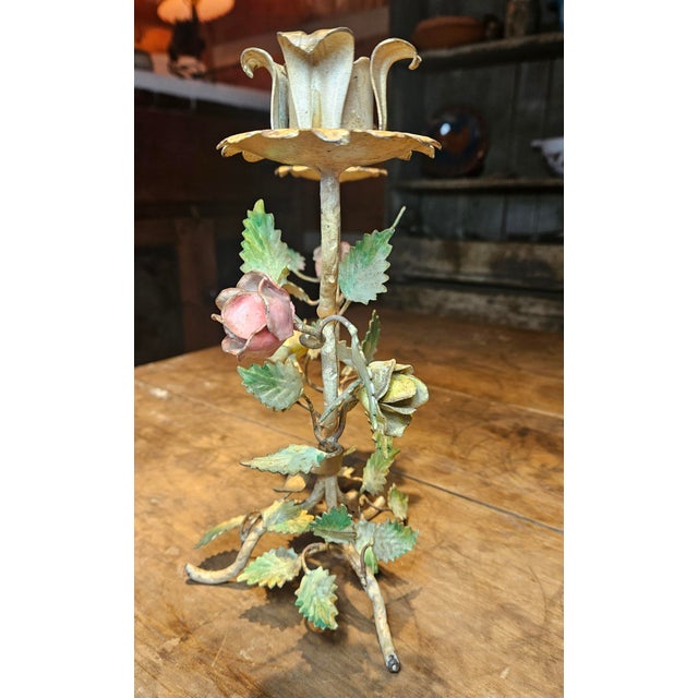 Vintage Italian Toleware Two Arm Candelabra For Sale - Image 4 of 12