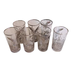 Midcentury Rockwell Sterling Silver Overlay Glasses S/7