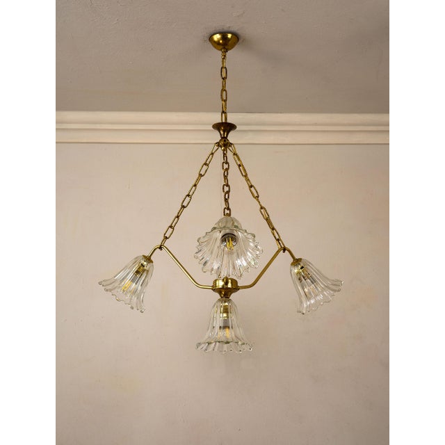 Gold Mid-Century Murano Glass 4-Light Chandelier, 1950s For Sale - Image 8 of 9