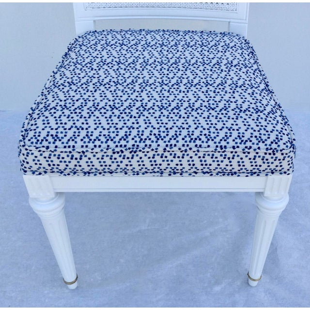 Vintage White Neoclassical Double-Caned, Straight-Back Armless Dining Chairs, Newly Refinished & Upholstered - Set of 4 For Sale - Image 13 of 14