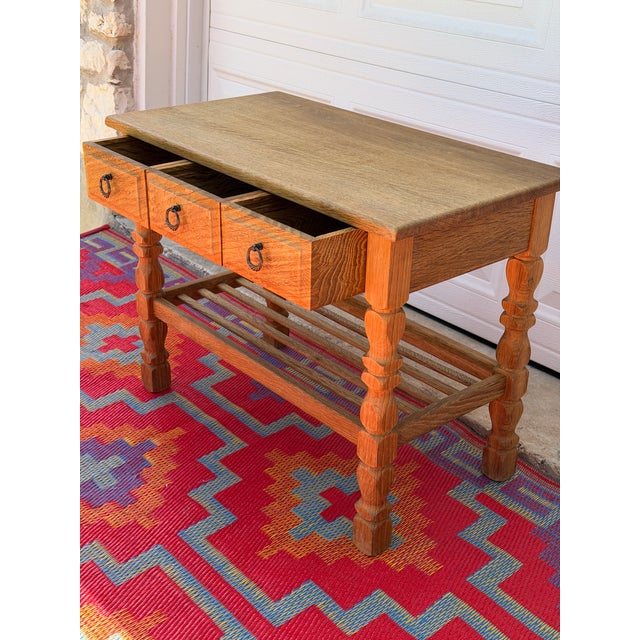 Danish Oak Side Table With Storage Drawers For Sale - Image 4 of 7