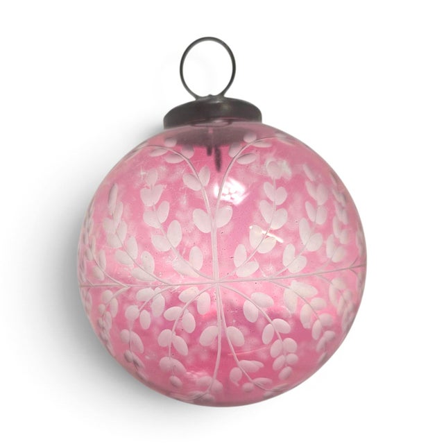 Late 20th Century Cranberry Glass Kugel-Style Botanical Christmas Ornaments, Set of 3 For Sale - Image 9 of 18