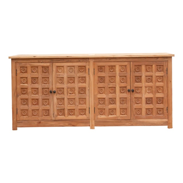 80" Long Reclaimed Teak Lotus Flower Credenza For Sale