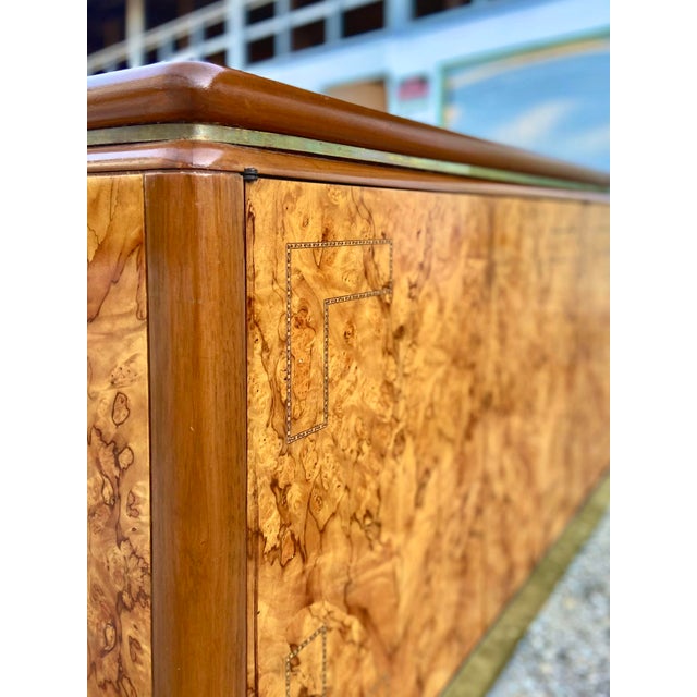 Credenza or Sideboard in Maple Root Burl + Brass Inlay | Late 20th Century in the Style of Stanley Jay Friedman for Brueton For Sale - Image 9 of 12