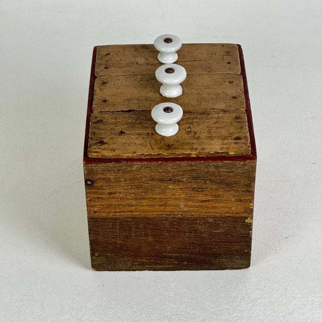 Early 20th Century Small 3 Drawer Wood Chest With Ceramic Knobs, Hand Crafted & Constructed For Sale - Image 11 of 13