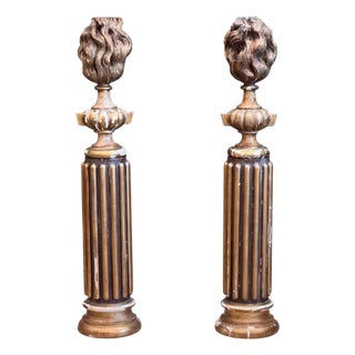 Pair of Late 18th or Early 19th Century Continental Carved Giltwood Flame Urn Columns For Sale