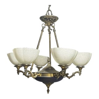 Early 20th Century Framburg Napoleonic 6-Light French Brass Glass Bowl Chandelier For Sale