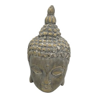 Mid-20th Century Asian Art Cast Concrete Like Buddha Head Tabletop Statue With Wabi-Sabi Patina For Sale