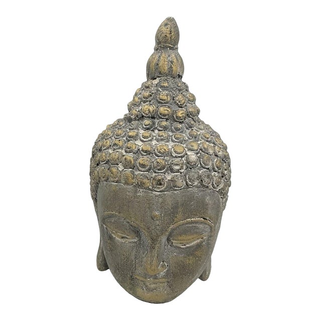 Mid-20th Century Asian Art Cast Concrete Like Buddha Head Tabletop Statue With Wabi-Sabi Patina For Sale