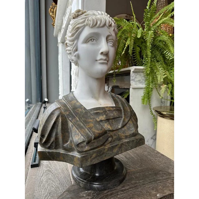 Reclaimed Neoclassical Style Marble Female Bust, 1970, Marble For Sale - Image 10 of 13
