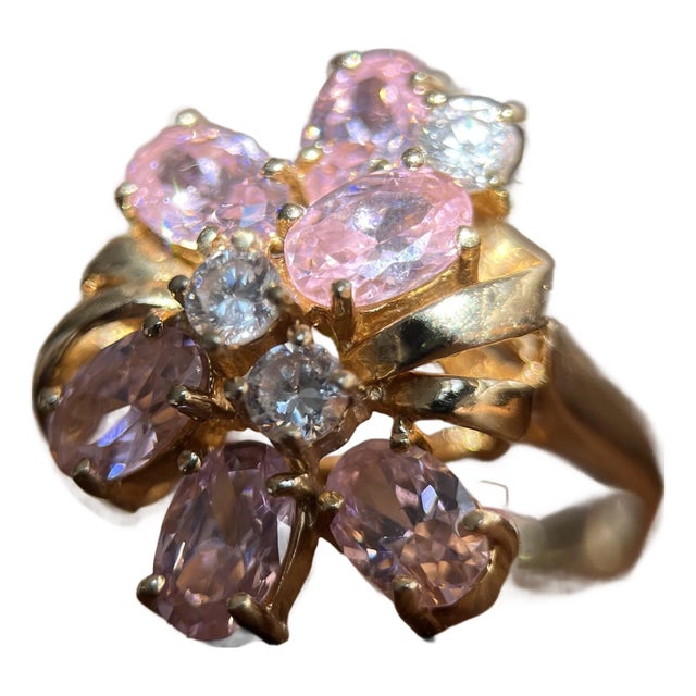 1980s Sakura-Inspired Floral Cluster Ring in 10k Yellow Gold, Size 6.75 For Sale