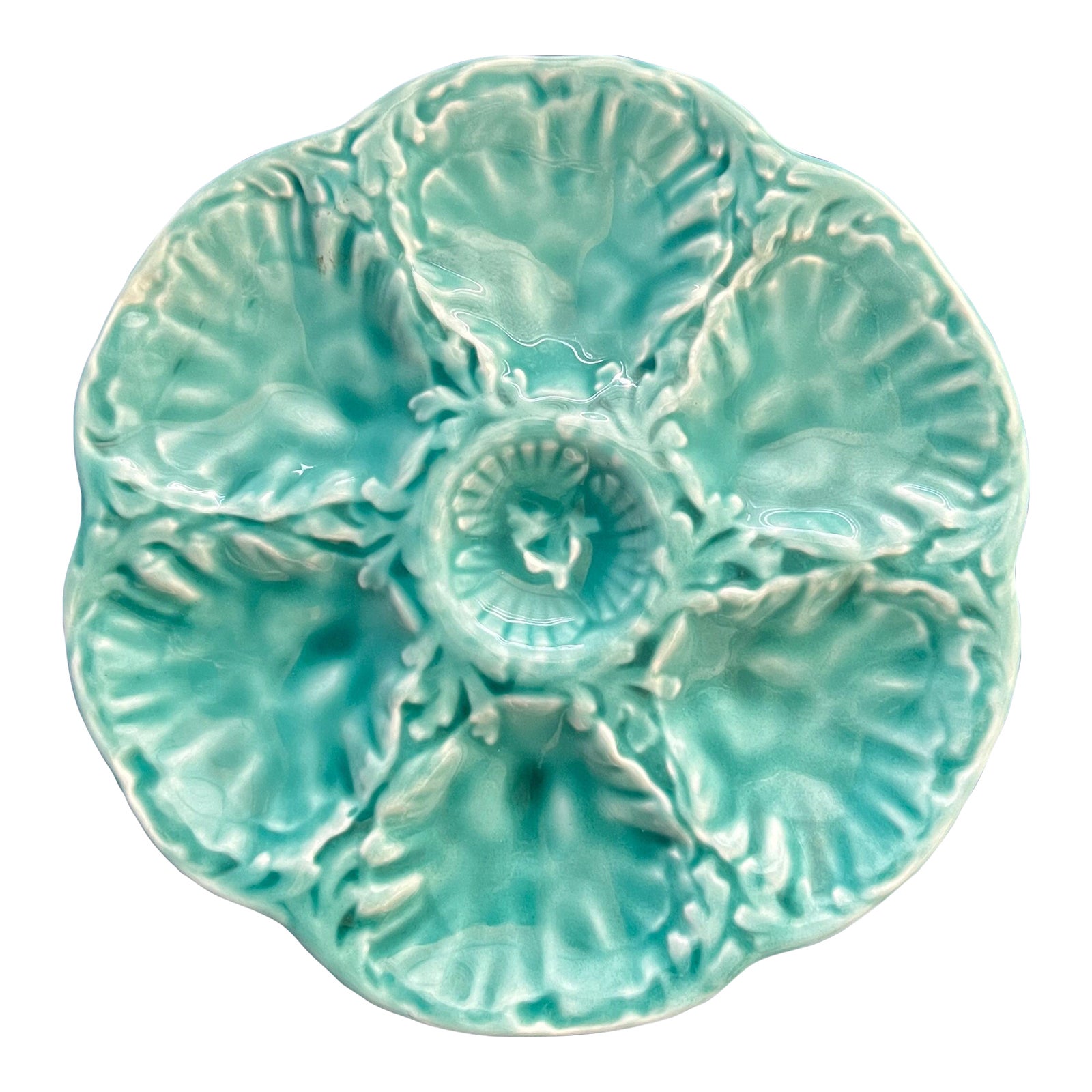 Late 20th Century Turquoise Blue French Gien Oyster Plate Chairish