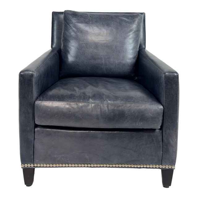 Lillian August Gray Leather Club Chair With Nailhead Detail For Sale