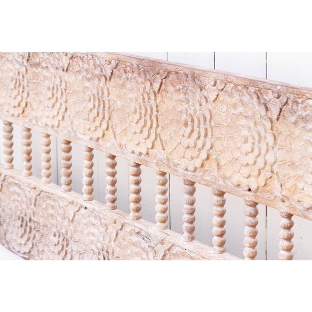 Wood Carved Floral Whitewash Reclaimed Wood Daybed For Sale - Image 7 of 11