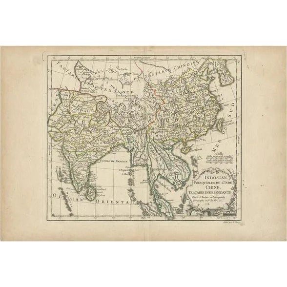 Antique Map of Asia attributed to Dussy, 1778 For Sale