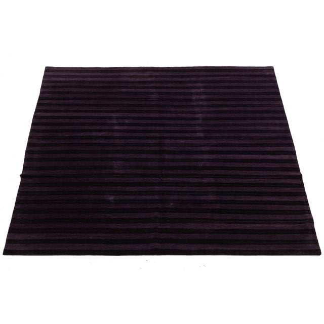 2010s Contemporary Tibetan Hand-Knotted Wool and Silk Rug With Deep Plum Stripes For Sale - Image 5 of 10