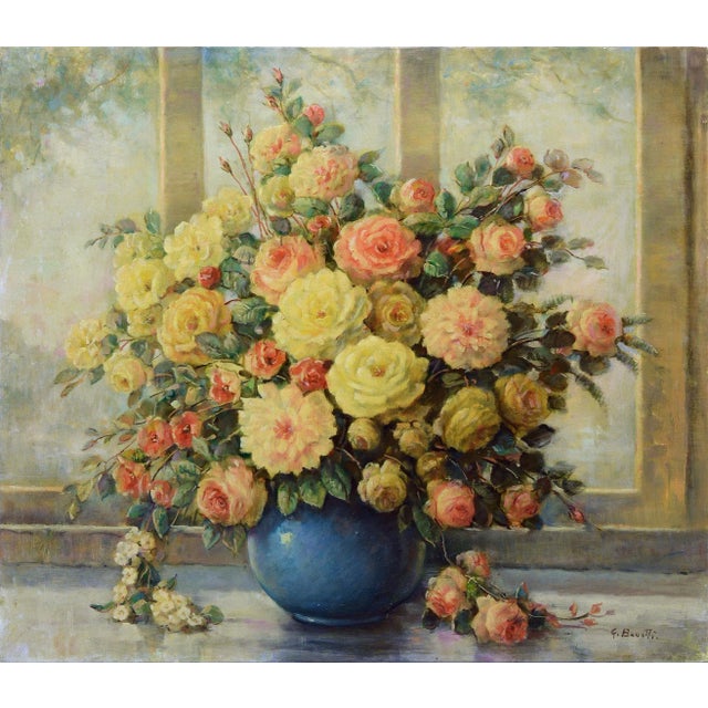 Elevate your interior with this refined floral still life by Italian painter Giovanni Bonetti (1980s). A lavish bouquet of...