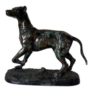 Vintage Bronze Dog Sculpture Signed Roger
