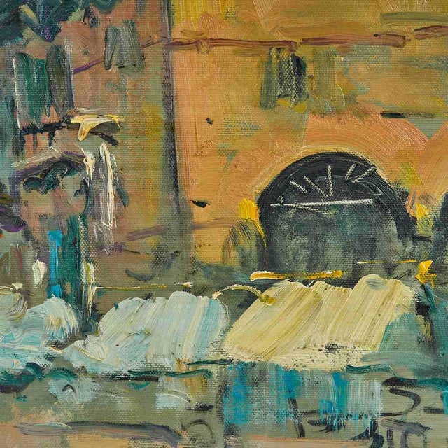 Renzo Piccoli, Colored Fresco of Market, Oil on Canvas, Framed For Sale - Image 3 of 5