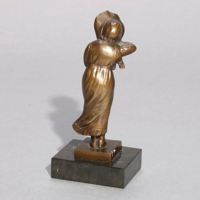 Traditional Antique 1910 Figural Bronze Portrait Sculpture of Young Girl For Sale - Image 3 of 8