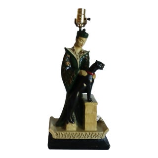 Stately Standing Black Panther Lamp Continental Art Co., Mid Century Vintage For Sale