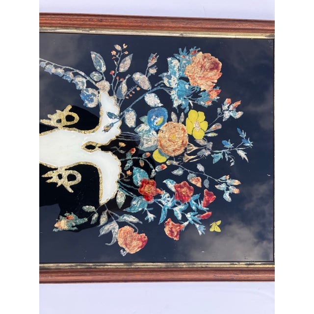 This tinsel painting is painted on the reverse of the glass and a large example Dating from the 1850’s it has the original...