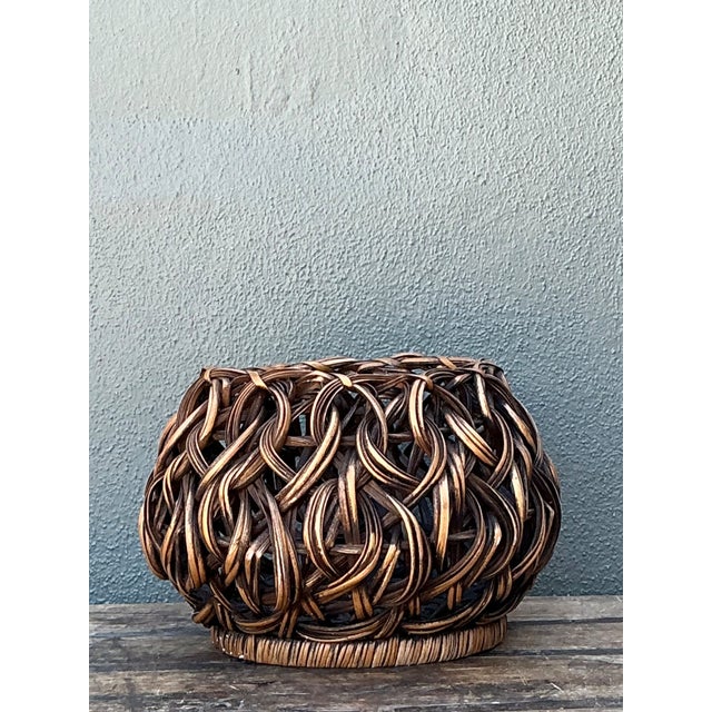 Wood Vintage Handcrafted Woven Rattan Basket For Sale - Image 7 of 12