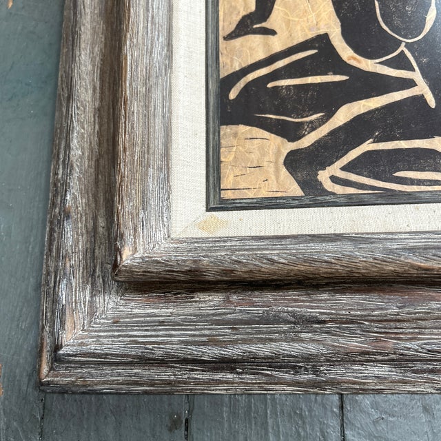 1960’s Original Female Nude Woodblock Print in Vintage Whitewash Wood Frame For Sale - Image 4 of 5