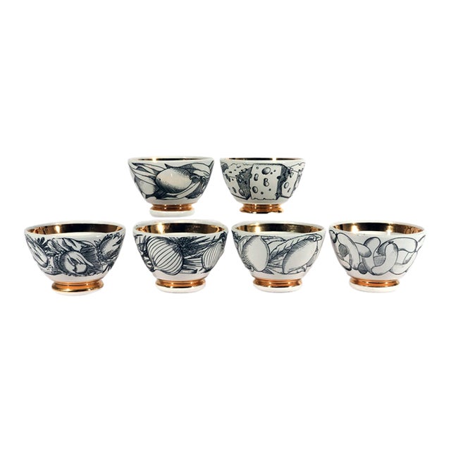 1960s Piero Fornasetti Ceramic Appetizer Bowls - Set of Six For Sale