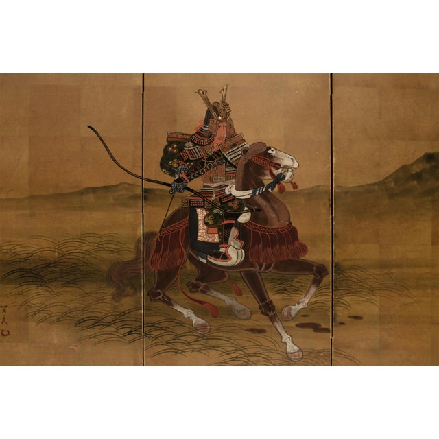 C. 1950-1960s Shōwa Era Japanese Byobu Screen "Samurai" For Sale - Image 4 of 12