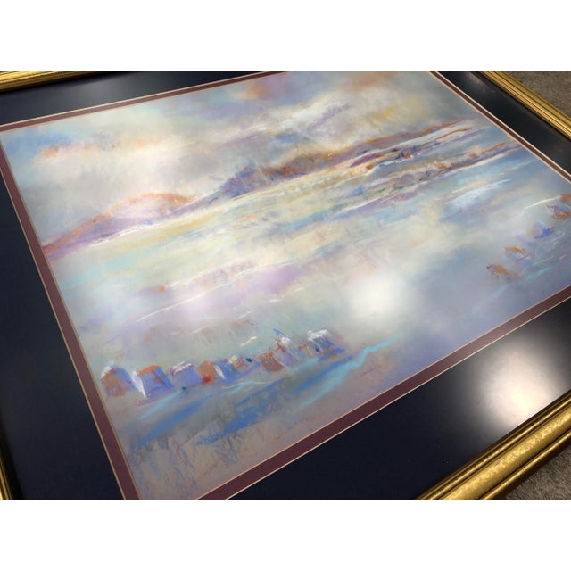 A lovely abstract landscape chalk pastel. The expressionist composition is made up in blues and lilacs and provides a very...