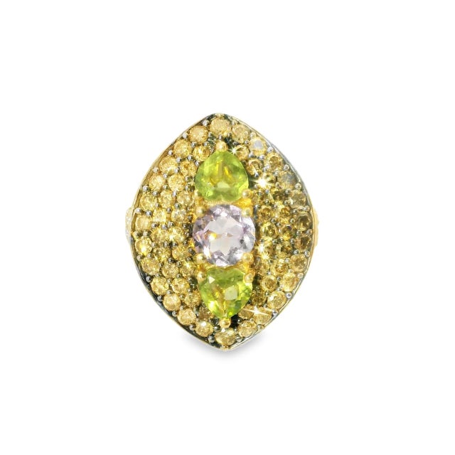 Bold 14K Yellow Gold Ring featuring champagne diamonds, amethyst, and peridot gemstones nearly 2 carats total, combining...