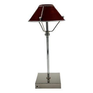 Rechargeable Steel Lamp with Leather Lampshade by Borges For Sale