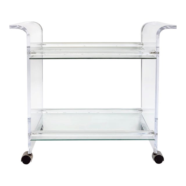 Late 20th Century Lucite 2-Tiered Rolling Bar/Serving Cart on Casters For Sale